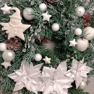 Fehér csillámos mikulásvirágos ajtókopogtató - karácsony - adventi díszek - adventi ajtódísz - Meska.hu