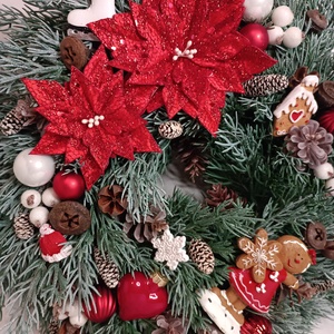 Piros csillámos mikulásvirágos ajtókopogtató - karácsony - adventi díszek - adventi ajtódísz - Meska.hu