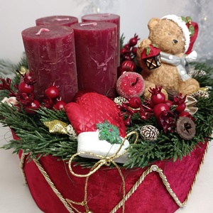 Karácsonyi dobon ülő mackó, adventi box - karácsony - adventi díszek - adventi koszorú - Meska.hu