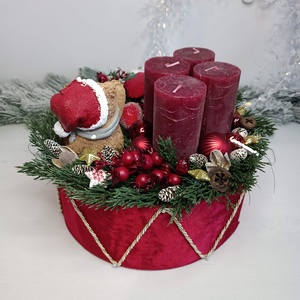 Karácsonyi dobon ülő mackó, adventi box - karácsony - adventi díszek - adventi koszorú - Meska.hu