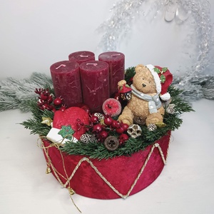 Karácsonyi dobon ülő mackó, adventi box - Meska.hu