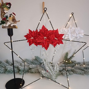 Mikulásvirágos LED-es csillagdísz ablakba, ajtóra, Karácsony, Karácsonyi lakásdekoráció, Karácsonyi ablakdíszek, ablakmatricák, , MESKA