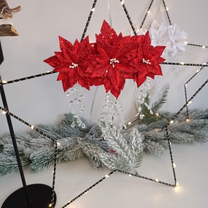 Mikulásvirágos LED-es csillagdísz ablakba, ajtóra - karácsony - karácsonyi lakásdekoráció - karácsonyi ablakdíszek, ablakmatricák - Meska.hu