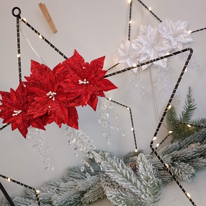 Mikulásvirágos LED-es csillagdísz ablakba, ajtóra - karácsony - karácsonyi lakásdekoráció - karácsonyi ablakdíszek, ablakmatricák - Meska.hu