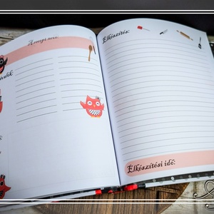 Baglyos receptfüzet kiegészítőkkel (piros-fekete-fehér) - otthon & életmód - konyhafelszerelés, tálalás - sütés, főzés - receptfüzet - Meska.hu