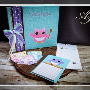 Baglyos receptfüzet kiegészítőkkel - otthon & életmód - konyhafelszerelés, tálalás - sütés, főzés - receptfüzet - Meska.hu