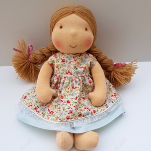 Kis Waldorf baba - kék szoknyás - játék & sport - baba & babaház - öltöztethető baba - Meska.hu