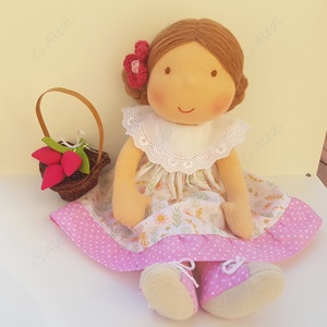 Tavaszi, tulipános Waldorf baba  - játék & sport - baba & babaház - öltöztethető baba - Meska.hu