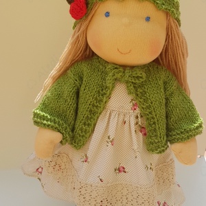 Waldorf baba - zöld kardigános - játék & sport - baba & babaház - öltöztethető baba - Meska.hu