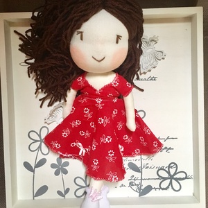 Piros kékfestő ruhacskás angyal baba,kézműves baba, textilbaba, rongybaba  -  - Meska.hu