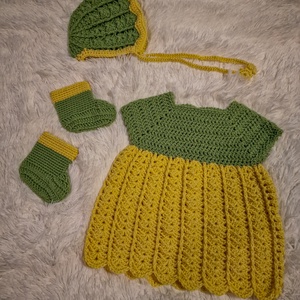 Horgolt kisbaba/lány szett sárga/zöld színben, Ruha & Divat, Gyerekruha, Szoknya, Horgolás, MESKA