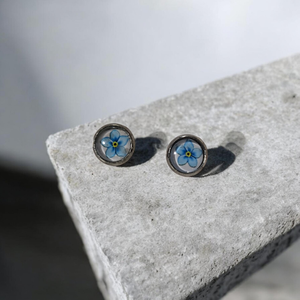 Kék virágos nemesacél fülbevaló, Esküvő, Ékszer, Fülbevaló, , MESKA