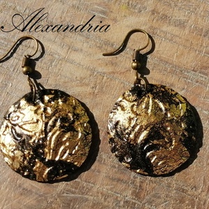 Fekete-Arany fülbevaló - ékszer - fülbevaló - lógós kerek fülbevaló - Meska.hu