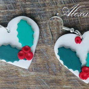 Szív formájú magyalos fülbevaló - ékszer - fülbevaló - lógó fülbevaló - Meska.hu