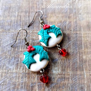 Magyalos  fülbevaló, Ékszer, Fülbevaló, Lógós kerek fülbevaló, Ékszerkészítés, Gyurma, MESKA