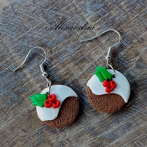 Karácsonyi csokis keksz fülbevaló, Ékszer, Fülbevaló, Lógós kerek fülbevaló, Ékszerkészítés, Gyurma, MESKA