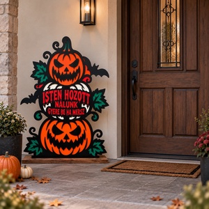 Isten hozott nálunk � gyere be, ha mersz Halloween töktorony � 95 � 70 cm, Otthon & Életmód, Dekoráció, Halloween, Halloweeni ajtódíszek és ablakdíszek, Famegmunkálás, Festészet, MESKA