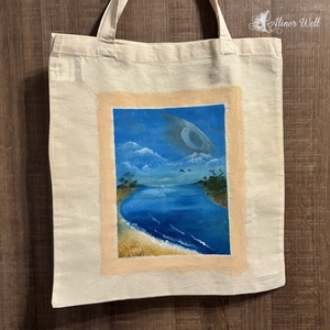 Tengerparton - vászontáska, Táska & Tok, Kézitáska & válltáska, Válltáska, Festett tárgyak, Hímzés, MESKA