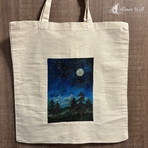 Éjszakai erdő - vászontáska, Táska & Tok, Kézitáska & válltáska, Válltáska, Festett tárgyak, MESKA