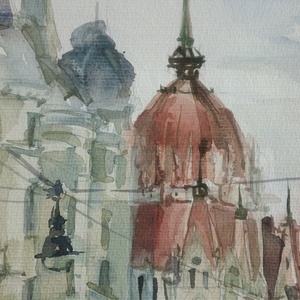 Budapest, View on Parliament, Akadémia u. - művészet - festmény - akvarell - Meska.hu