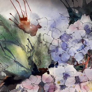 Hortenzia (Hydrangea), 2021 - művészet - festmény - festmény vegyes technika - Meska.hu