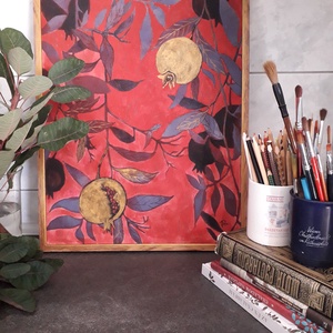 Gránátalma éjszaka - művészet - festmény - akvarell - Meska.hu