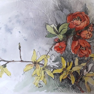 Tavaszi Duett, Művészet, Festmény, Festmény vegyes technika, Festészet, Fotó, grafika, rajz, illusztráció, MESKA