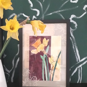 Hímzett Tavaszi Kollekció. Nárcisz.  - művészet - festmény - akvarell - Meska.hu