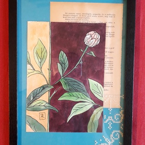 Hímzett Tavaszi Kollekció. Fiatal bazsarózsa - művészet - festmény - festmény vegyes technika - Meska.hu