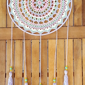 Álomfogó horgolt falidísz, függődísz, ablakdísz, fali dekoráció 30x66 cm - otthon & életmód - dekoráció - fali és függő dekoráció - falra akasztható dekor - Meska.hu