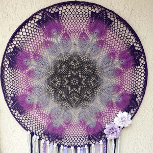 Álomfogó horgolt fali dísz, függődísz, ablakdísz, fali dekoráció mandala 50 cm - otthon & életmód - dekoráció - fali és függő dekoráció - álomfogó - Meska.hu