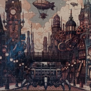 Steampunk város Puzzle - Meska.hu