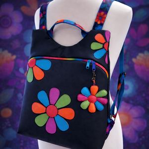 Flowers Flow hátizsák  fekete türkiz  - táska & tok - hátizsák - hátizsák - Meska.hu