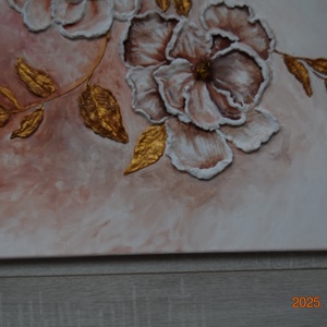 Virágok arany levelekkel 50X50 - művészet - festmény - festmény vegyes technika - Meska.hu