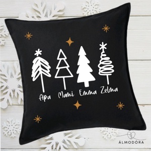 Karácsonyi díszpárna, családi díszpárna, fenyőfás párna, párnahuzat - Meska.hu