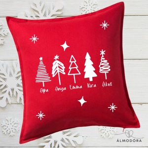 Karácsonyi díszpárna, családi díszpárna, fenyőfás párna, párnahuzat - karácsony - karácsonyi lakásdekoráció - karácsonyi lakásdíszek - Meska.hu