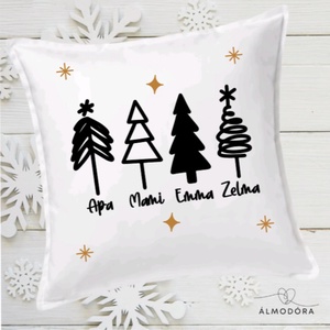 Karácsonyi díszpárna, családi díszpárna, fenyőfás párna, párnahuzat - karácsony - karácsonyi lakásdekoráció - karácsonyi lakásdíszek - Meska.hu