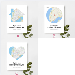Egyedi térképes poszter � személyre szabott koordinátás falikép - otthon & életmód - dekoráció - kép & falikép - poszter - Meska.hu