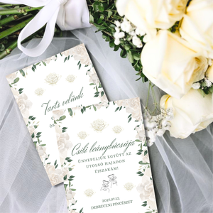 Elegáns Fehér Rózsás Esküvői Meghívó Szett - 10 db-os Szerkeszthető Canva Sablon - esküvő - meghívó & kártya - eljegyzési meghívók - Meska.hu
