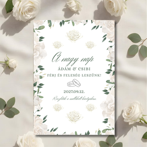 Elegáns Fehér Rózsás Esküvői Meghívó és Save the Date szett � Szerkeszthető Canva Sablon - esküvő - meghívó & kártya - digitális meghívók - Meska.hu