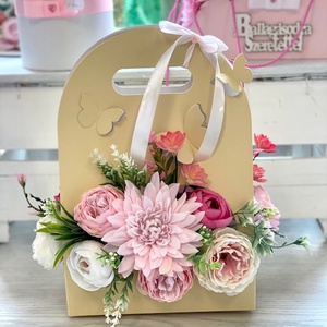 Lepkés táska virágbox ballagási ajándék - otthon & életmód - dekoráció - virágdísz és tartó - virágbox, virágdoboz - Meska.hu