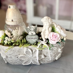 Virágmintás betontál mindenszenteki sírdísz  - Meska.hu