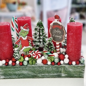 Grincs Boldog karit adventi asztaldísz, Karácsony, Adventi díszek, Adventi asztaldísz, Virágkötés, MESKA