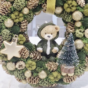 Zöld-arany elegáns macis karácsonyi ajtódísz - karácsony - karácsonyi lakásdekoráció - karácsonyi ajtódíszek - Meska.hu