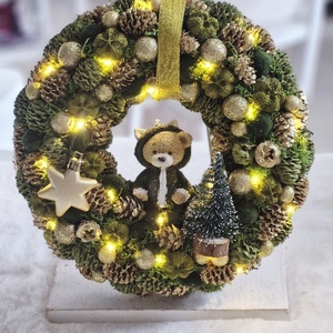 Zöld-arany elegáns macis karácsonyi ajtódísz - karácsony - karácsonyi lakásdekoráció - karácsonyi ajtódíszek - Meska.hu