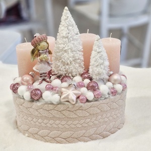 Rózsaszín adventi asztaldísz - Meska.hu