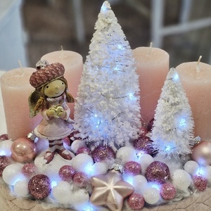 Rózsaszín adventi asztaldísz - karácsony - adventi díszek - adventi asztaldísz - Meska.hu