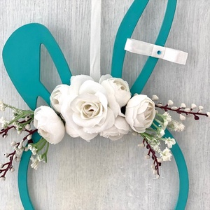 Türkiz nyuszifej ajtódísz  - ünnepi díszek, dekorációk - húsvéti díszek és dekorációk - húsvéti ajtódísz, kopogtató - Meska.hu