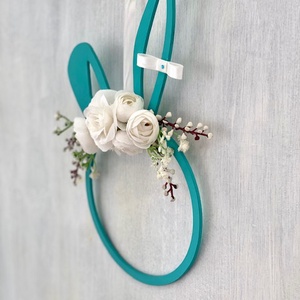 Türkiz nyuszifej ajtódísz  - ünnepi díszek, dekorációk - húsvéti díszek és dekorációk - húsvéti ajtódísz, kopogtató - Meska.hu