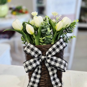 Kosaras fehér tulipános tavaszi ajtódísz , Otthon & Életmód, Dekoráció, Ajtó- és ablak dekoráció, Ajtódísz & Kopogtató, , MESKA